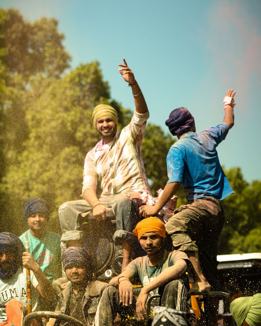 Young farmers celebrating on a tractor near Anandpur Sahib